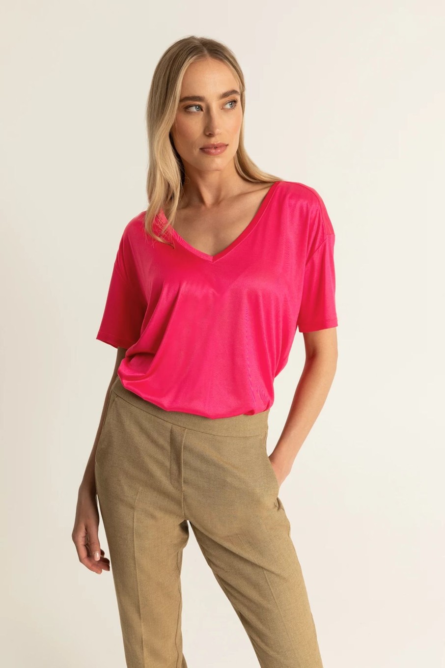 Tops Expresso | Glanzend V-Hals T-Shirt