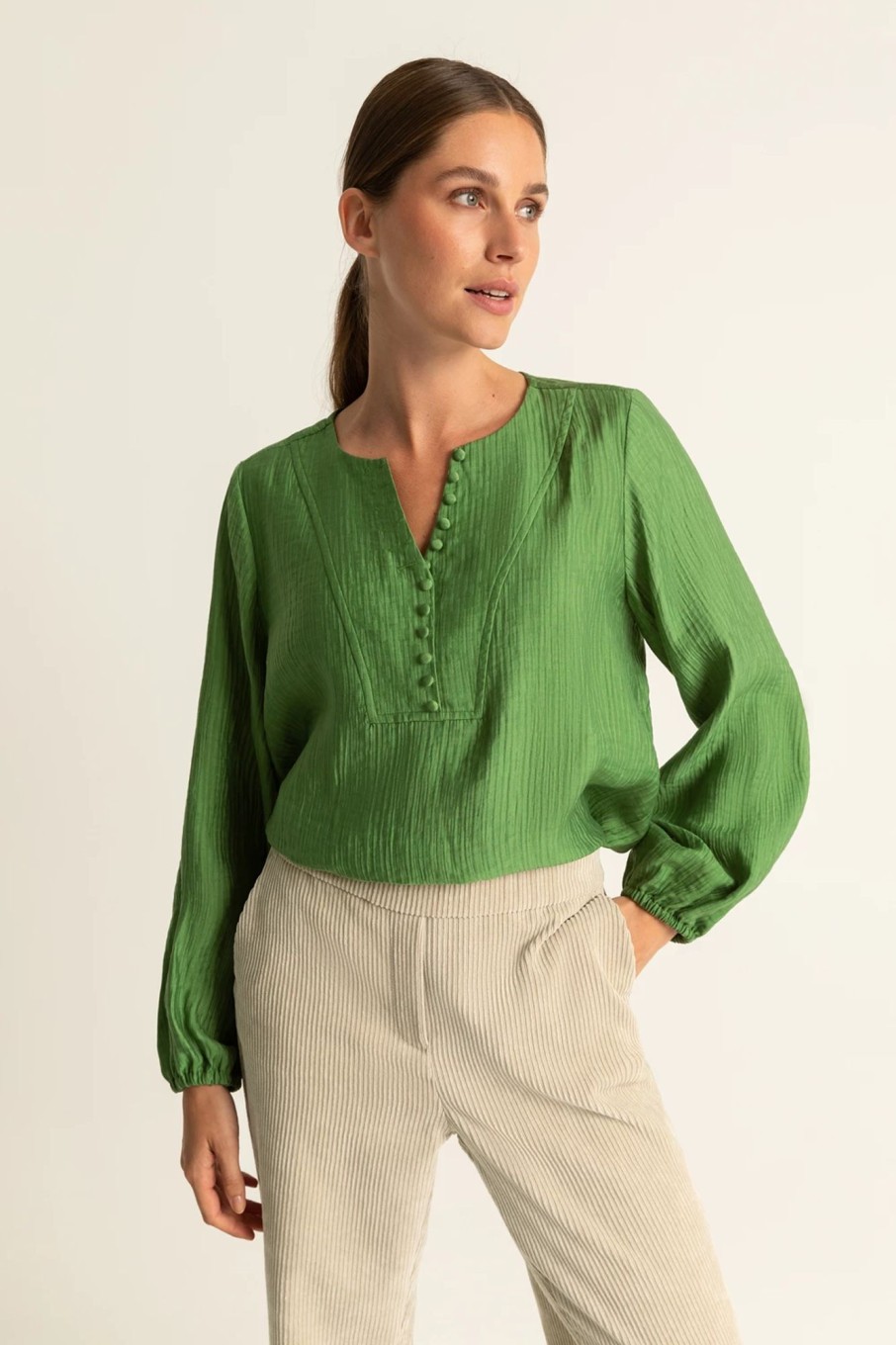 Blouses Expresso | Blousetop Met Stofknopen